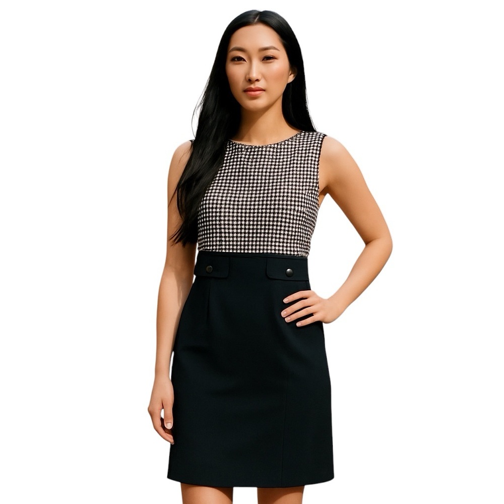 JACOB Made in 🇨🇦 Black & White Houndstooth Dress Fit Skirt Sleeveless Top Medium